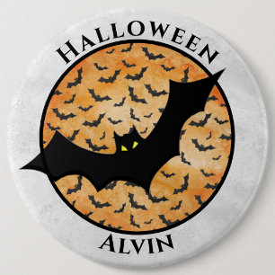 Halloween Black Bat Random Muster - Orange Button