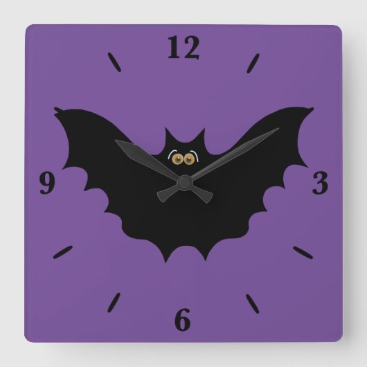 Halloween Black Bat Square Wall Uhr (Vorderseite)