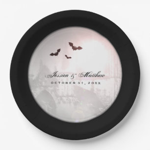 Halloween Black Bats Gothic Wedding Matching Plate Pappteller