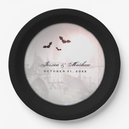 Halloween Black Bats Gothic Wedding Matching Plate Pappteller (Vorderseite)