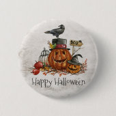 Halloween Black Bird und Pumpkins | Button (Vorderseite)