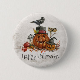 Halloween Black Bird und Pumpkins | Button