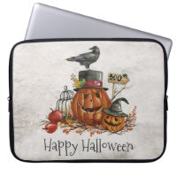 Halloween Black Bird und Pumpkins Laptop Sleeve