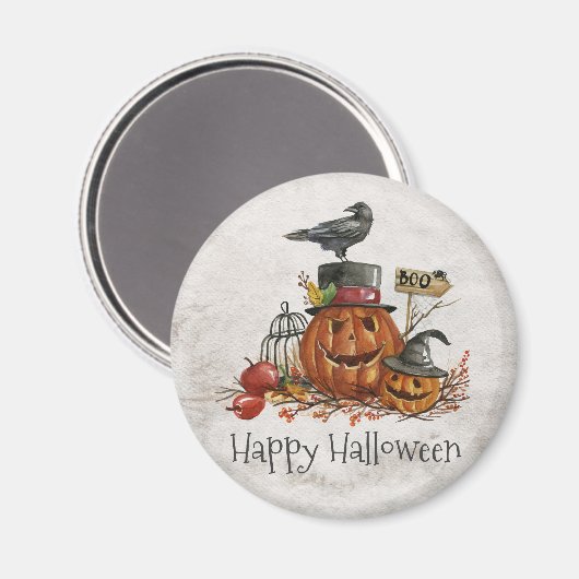 Halloween Black Bird und Pumpkins | Magnet (Vorderseite/Rückseite)