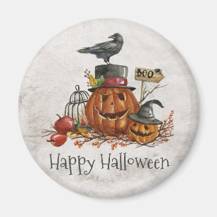 Halloween Black Bird und Pumpkins Magnet