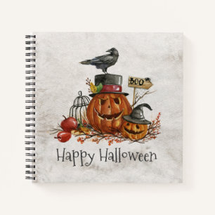 Halloween Black Bird und Pumpkins   Notizbuch