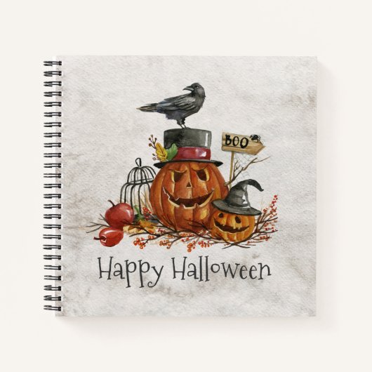 Halloween Black Bird und Pumpkins | Notizbuch (Vorderseite)
