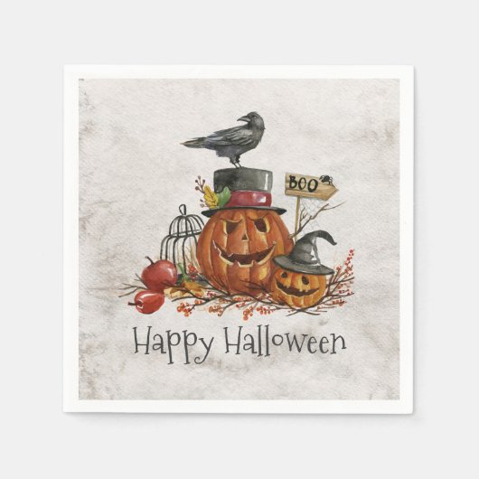 Halloween Black Bird und Pumpkins | Serviette (Vorderseite)