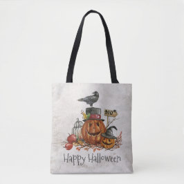 Halloween Black Bird und Pumpkins | Tragetasche Tasche