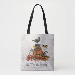 Halloween Black Bird und Pumpkins   Tragetasche Tasche