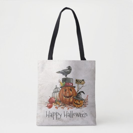 Halloween Black Bird und Pumpkins | Tragetasche Tasche (Vorderseite)