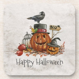 Halloween Black Bird und Pumpkins Untersetzer