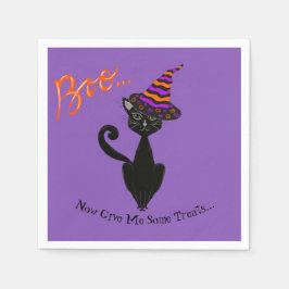 Halloween Black Blasé Cat mit Hexenhut Serviette