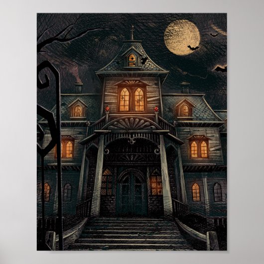 Halloween Black Blue Orange Spuk Manor Poster (Vorne)