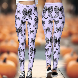 Halloween Black Bow Coquette Lila Hexenname Leggings