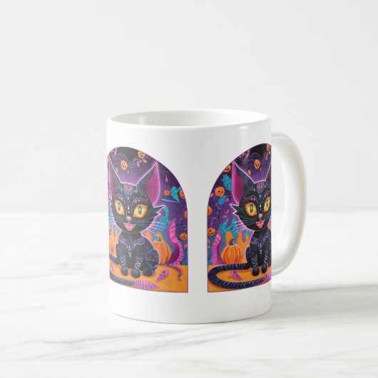 Halloween Black Cat Alebrije Kaffeetasse (VorderseiteRechts)