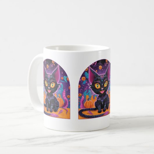 Halloween Black Cat Alebrije Kaffeetasse (Vorderseite Links)