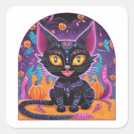 Halloween Black Cat Alebrije Quadratischer Aufkleber