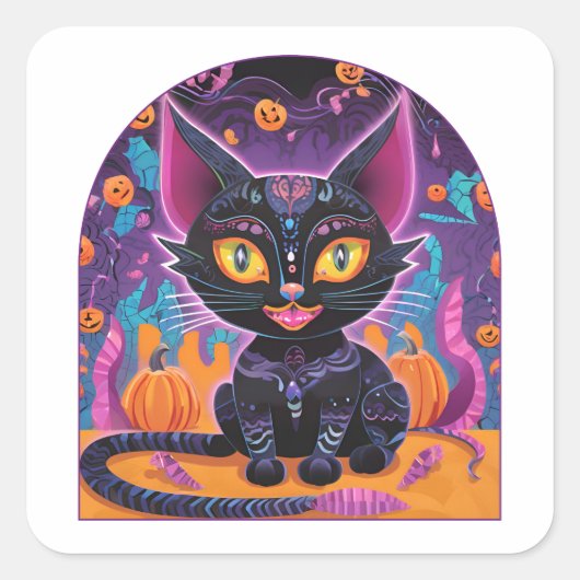 Halloween Black Cat Alebrije Quadratischer Aufkleber (Vorderseite)