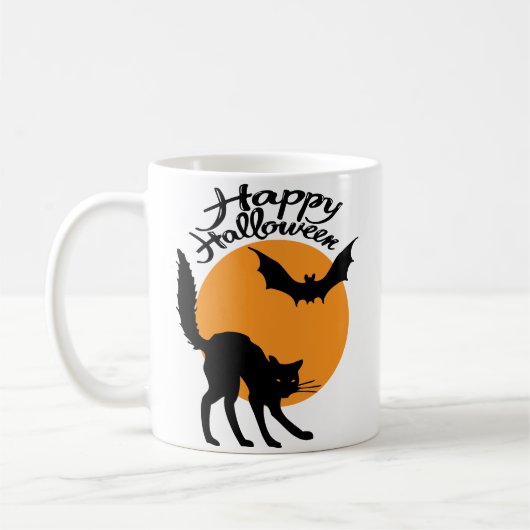 Halloween Black Cat and bat with moon, halloween Kaffeetasse (Links)
