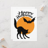 Halloween Black Cat and bat with moon, halloween Karte (Vorderseite/Rückseite Beispiel)