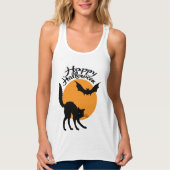 Halloween Black Cat and bat with moon, halloween Tank Top (Vorderseite)
