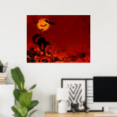 Halloween Black Cat and Bats Poster (Heimbüro)
