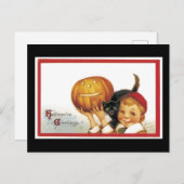 Halloween Black Cat and Boy Postkarte (Vorne/Hinten)