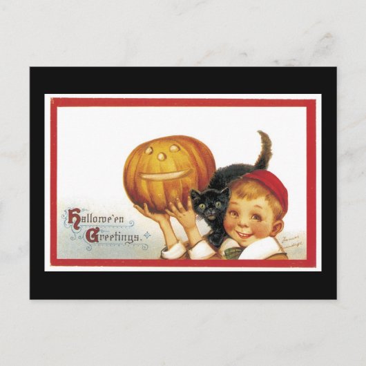 Halloween Black Cat and Boy Postkarte (Vorderseite)