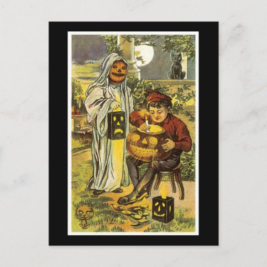 Halloween Black Cat and Boy Postkarte (Vorderseite)