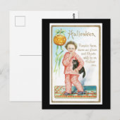 Halloween Black Cat and Boy Postkarte (Vorne/Hinten)