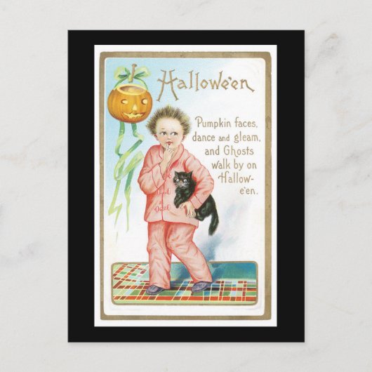 Halloween Black Cat and Boy Postkarte (Vorderseite)