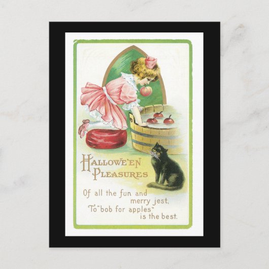 Halloween Black Cat and Girl Postkarte (Vorderseite)