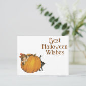 Halloween Black Cat and Girl Postkarte (Stehend Vorderseite)