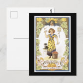 Halloween Black Cat and Girl Postkarte (Vorne/Hinten)