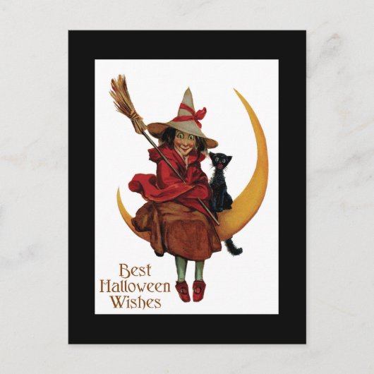 Halloween Black Cat and Hexe Postkarte (Vorderseite)