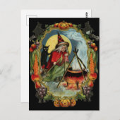 Halloween Black Cat and Hexe Postkarte (Vorne/Hinten)