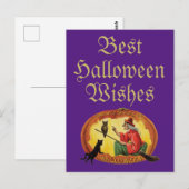 Halloween Black Cat and Hexe Postkarte (Vorne/Hinten)