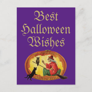 Halloween Black Cat and Hexe Postkarte