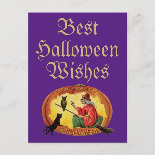 Halloween Black Cat and Hexe Postkarte (Vorderseite)