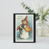 Halloween Black Cat and Hexenmädchen Postkarte (Stehend Vorderseite)