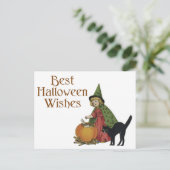 Halloween Black Cat and Hexenmädchen Postkarte (Stehend Vorderseite)