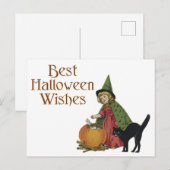 Halloween Black Cat and Hexenmädchen Postkarte (Vorne/Hinten)