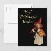 Halloween Black Cat and Hexenmädchen Postkarte (Vorne/Hinten)