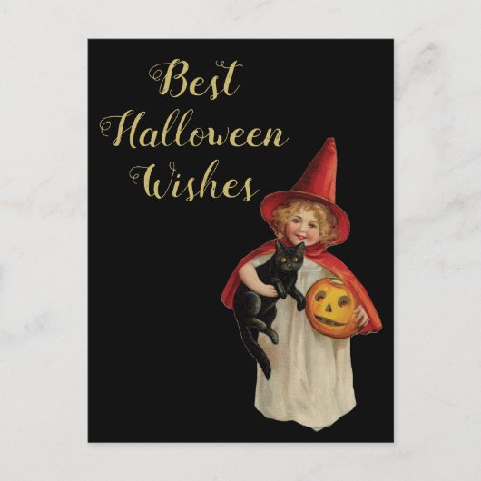 Halloween Black Cat and Hexenmädchen Postkarte (Vorderseite)