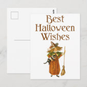 Halloween Black Cat and Hexenmädchen Postkarte (Vorne/Hinten)
