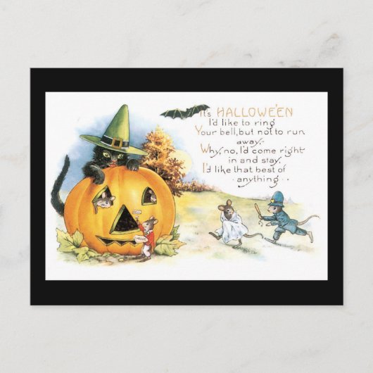 Halloween Black Cat and Mouse Postkarte (Vorderseite)