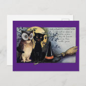Halloween Black Cat and Owl Postkarte (Vorne/Hinten)