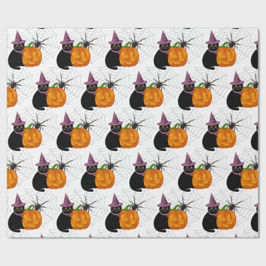 Halloween Black Cat and Pumpkin Pattern Craft Geschenkpapier (Flach)