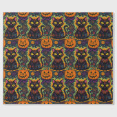 Halloween Black Cat and Pumpkin Wrapping Paper Geschenkpapier (Flach)